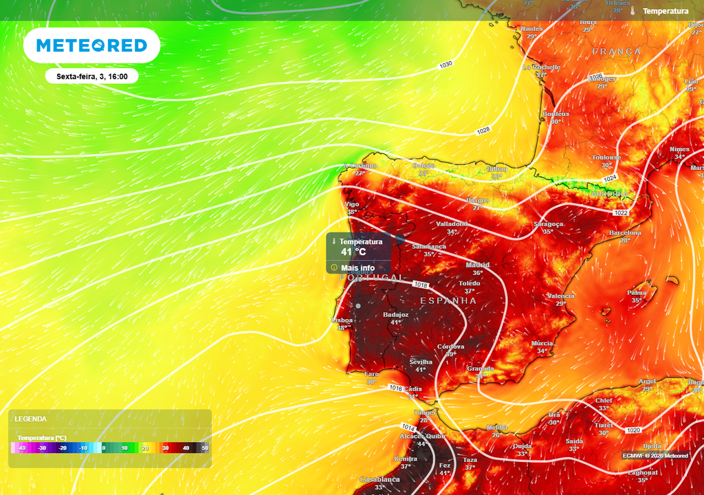 O efeito de “forno ibérico” será potenciado pela presença de uma cúpula de calor. O calor acumulado de forma eficiente na superfície terrestre das geografias de Portugal e Espanha durante vários dias consecutivos será amplificado pela persistência de uma massa de ar muito quente, mantida sob uma crista anticiclónica em altitude que atua como uma “tampa atmosférica”.