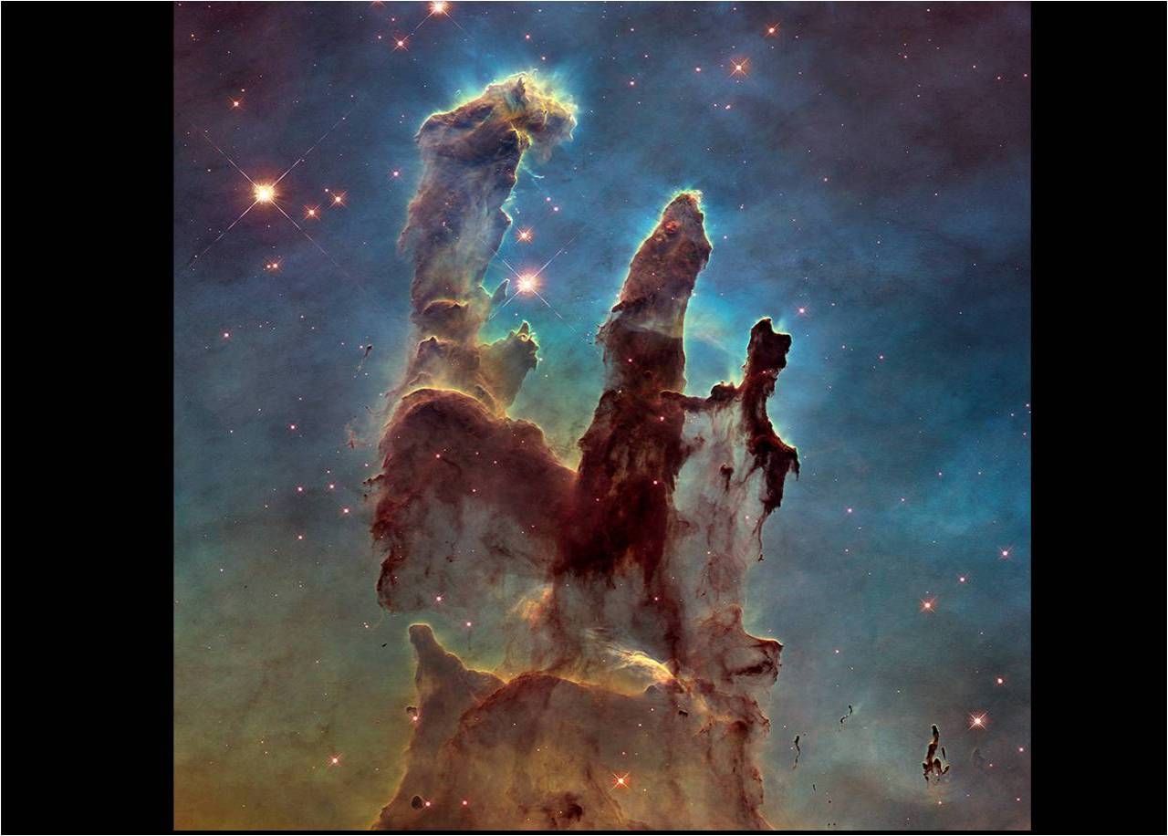Primera imagen de los "Pilares de la Creación" tomada por el telescopio espacial Hubble en 1995. Créditos: NASA; ESA; STScI/AURA.