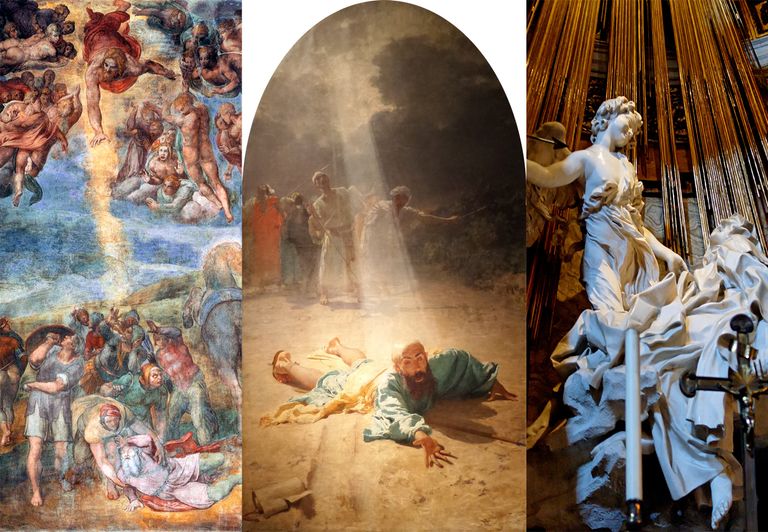 “La Conversión de San Pablo”, de Miguel Ángel (izquierda) y de Domenico Morelli (centro) y a la derecha “El Éxtasis de Santa Teresa” de Bernini. Fuente: Wikipedia. “La Conversión de San Pablo”, de Miguel Ángel (izquierda) y de Domenico Morelli (centro) y a la derecha “El Éxtasis de Santa Teresa” de Bernini. Fuente: Wikipedia.