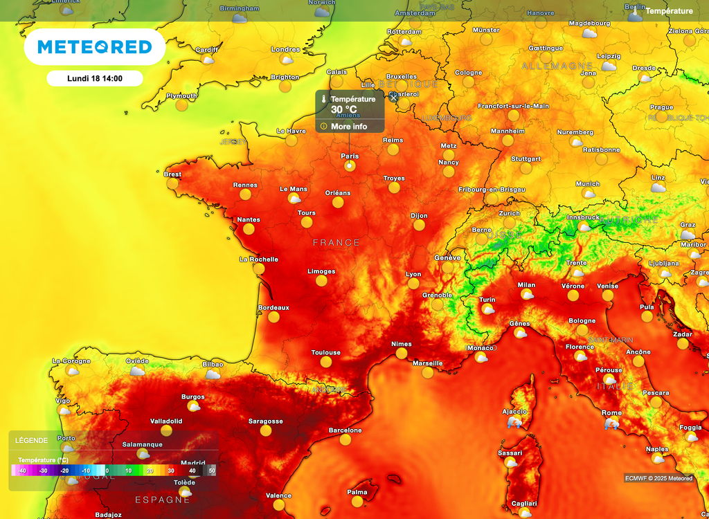 Encore 30°C possibles lundi sur la moitié nord.