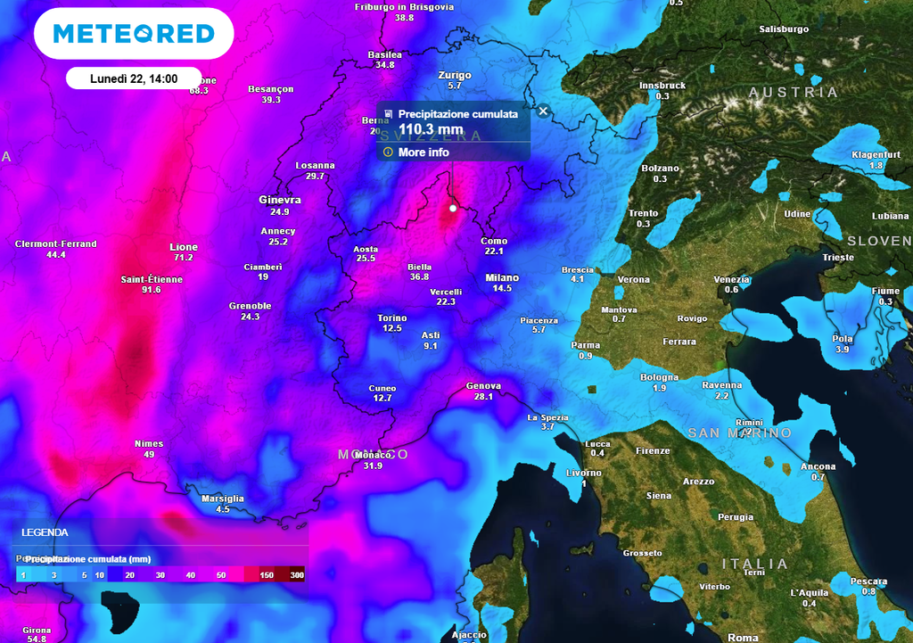 Possibili forti piogge già nelle prime ore di lunedì 22