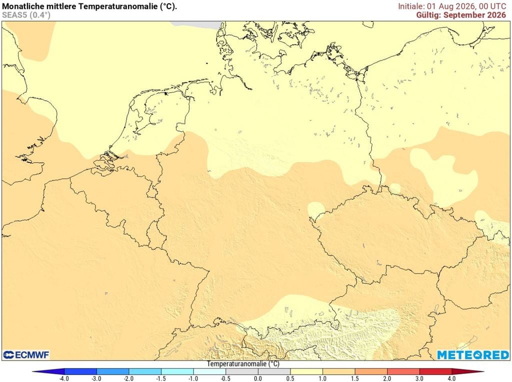 Das europäische Wettermodell ECMWF rechnet mit einem "zu warmen" September 2026. Eine gute Ausgangslage für einen schönen Altweibersommer?