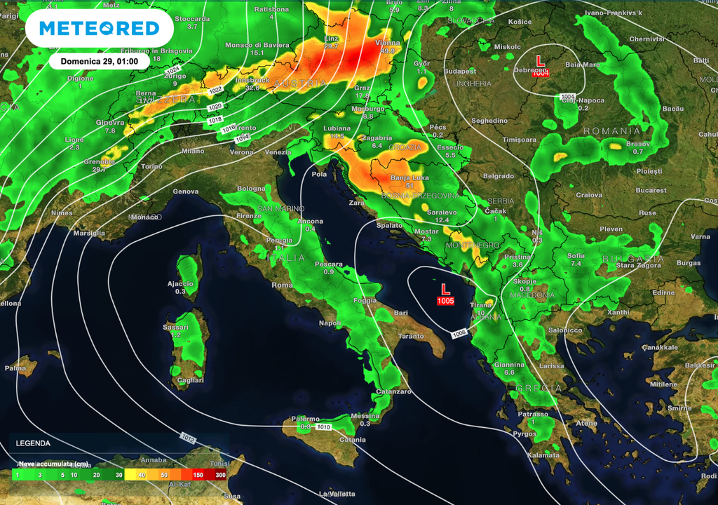 Neve accumulata fino al weekend.
