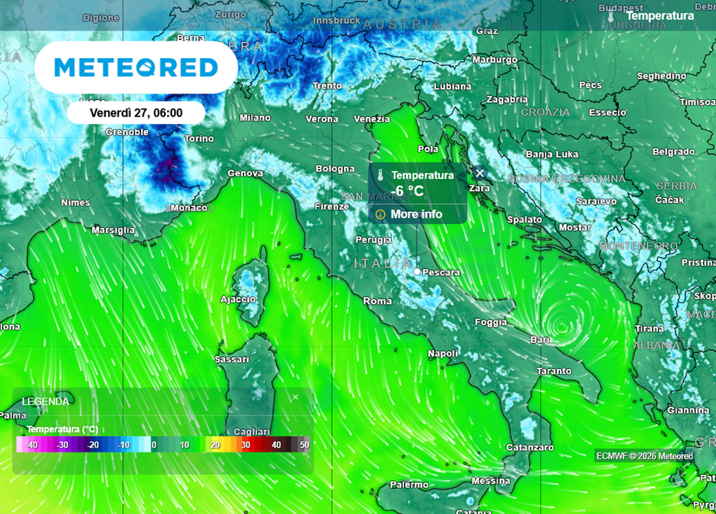Le minime previste in Italia venerdì mattina all'alba: temperature rigide e gelate.