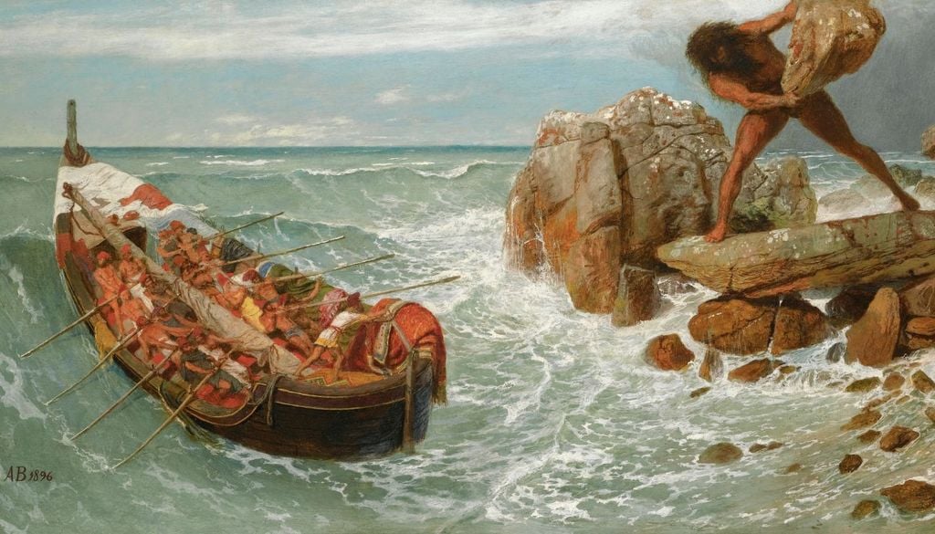 Odissea Polifemo attacca Ulisse in un dipinto del XIX secolo - A. Böcklin, Public domain, Wikimedia Commons