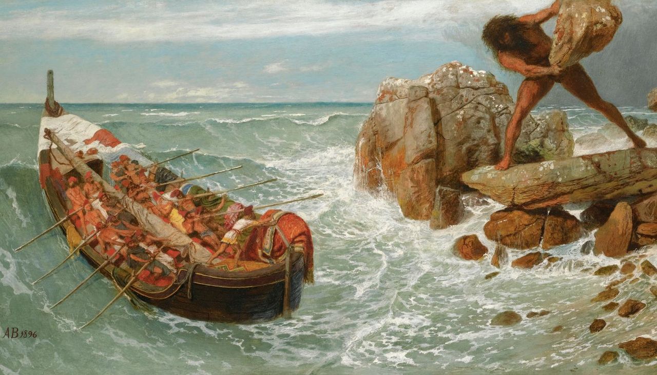 Polifemo attacca Ulisse in un dipinto del XIX secolo - A. Böcklin, Public domain, Wikimedia Commons