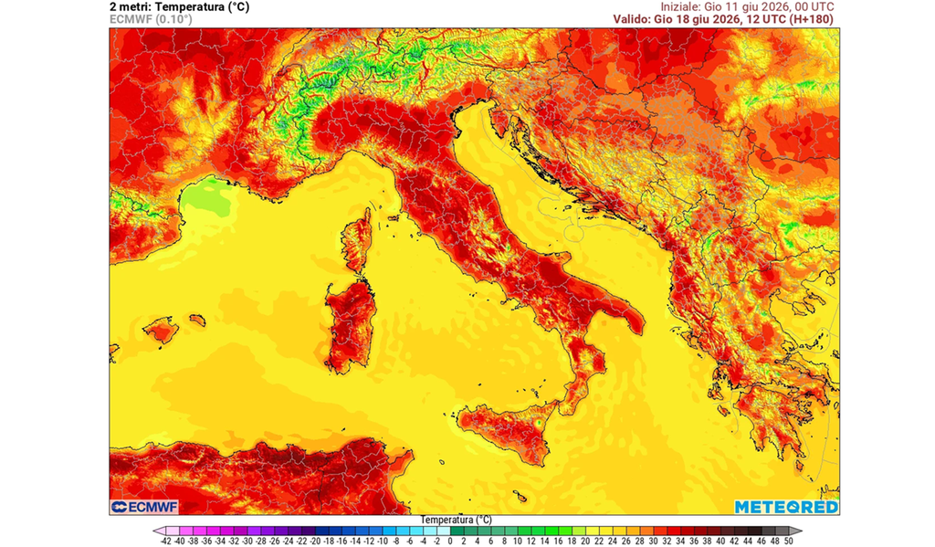 Il modello europeo ECMWF indica un aumento considerevole delle temperature da mercoledì 17 giugno 2026 in Italia. Fonte: ECMWF.