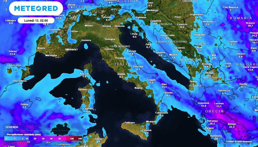 Instabilità. L'instabilità che nei prossimi giorni interesserà le regioni adriatiche, portando piogge e locali rovesci.