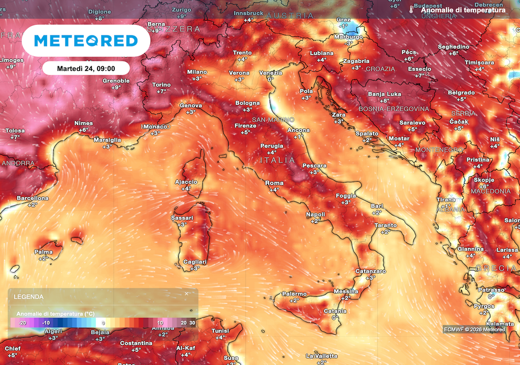 Periodo mite e stabile la prossima settimana; secondo il modello ECMWF le zone con le anomalie termiche maggiori saranno il nordovest e, complici inversioni termiche e isotermie, alcune zone montuose alpine e appenniniche.