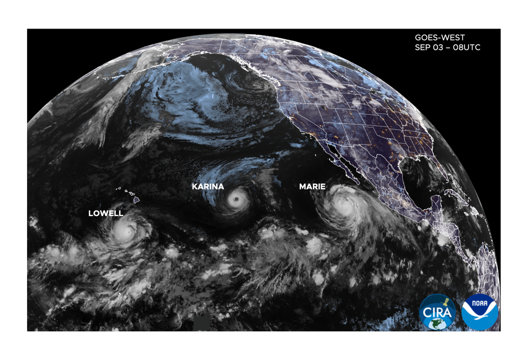 Ciclones Ciclones tropicales con nombre actualmente sobre el océano Pacífico. Fuente: CIRA–NOAA.