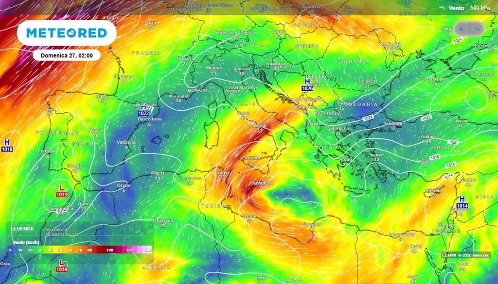 L'affondo della saccatura fino all'estremo sud e alla Sicilia, nel corso del prossimo fine settimana.