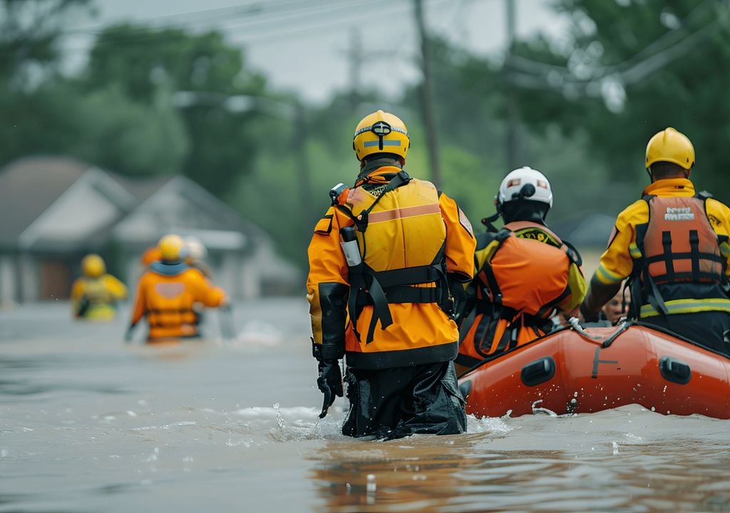 Equipo de emergencias actuando en una inundación