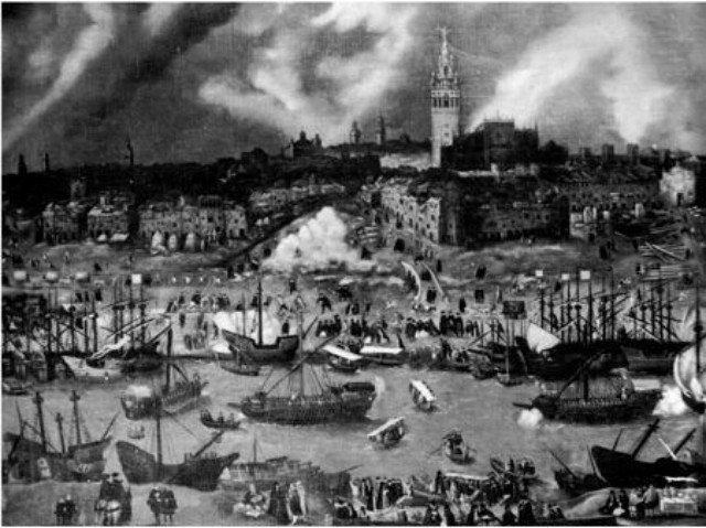 El puerto de Sevilla en el S. XVI El puerto de Sevilla en el S. XVI (La famosa imagen es, sin embargo, del dibujante francés Jean Lubin Vauzelle, de principios del siglo XIX). Mapa extraído de la página: www.henry-davis.com