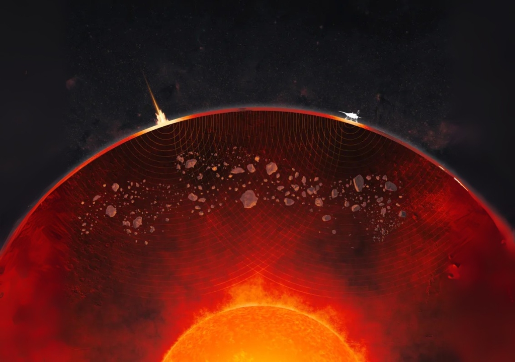 Corte de Marte revela restos de impactos antiguos en su manto. InSight capta las ondas sísmicas. Corte de Marte revela restos de impactos antiguos en su manto. InSight capta las ondas sísmicas.