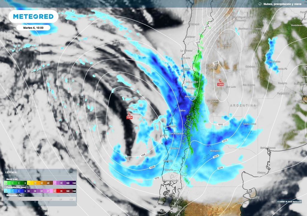 lluvias previstas La cordillera sur recibirá lluvias, mientras que el aire frío sobre los Andes de la zona Central permitirá que sigan las precipitaciones sólidas sobre cordillera.