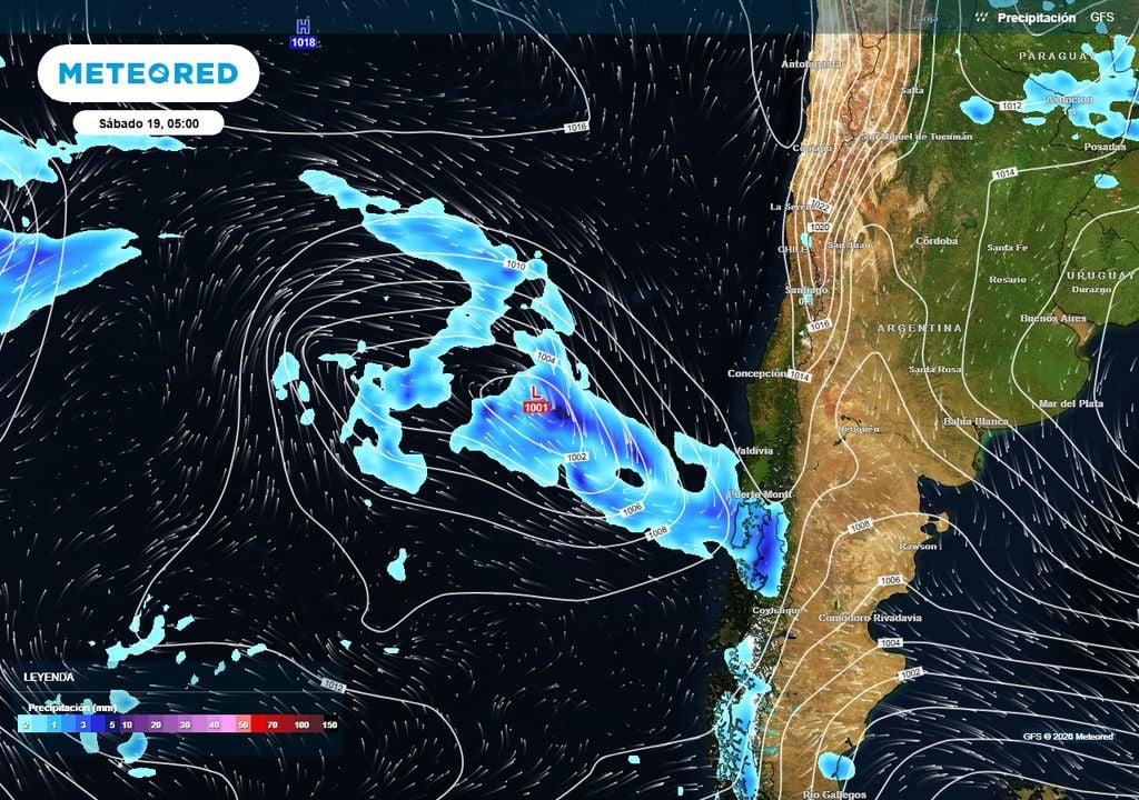 Sistema frontal que dejará abundantes lluvias en Chile centro-sur durante las Fiestas Patrias.