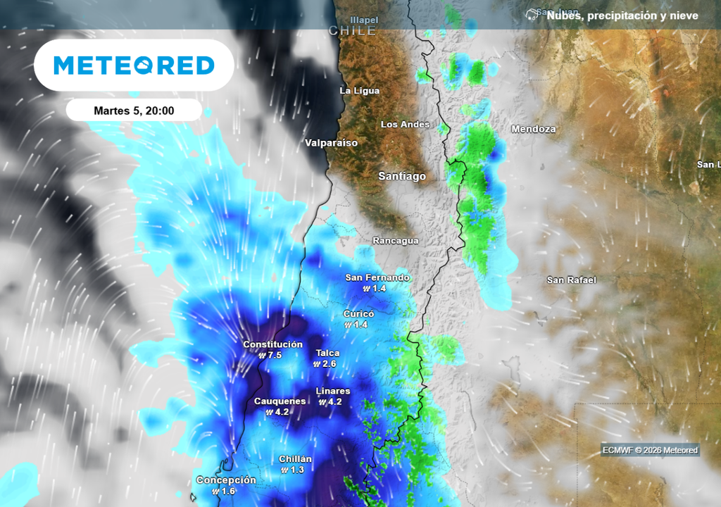 Potente sistema frontal avanzaría por el centro de Chile, alcanzando Santiago el miércoles próximo.