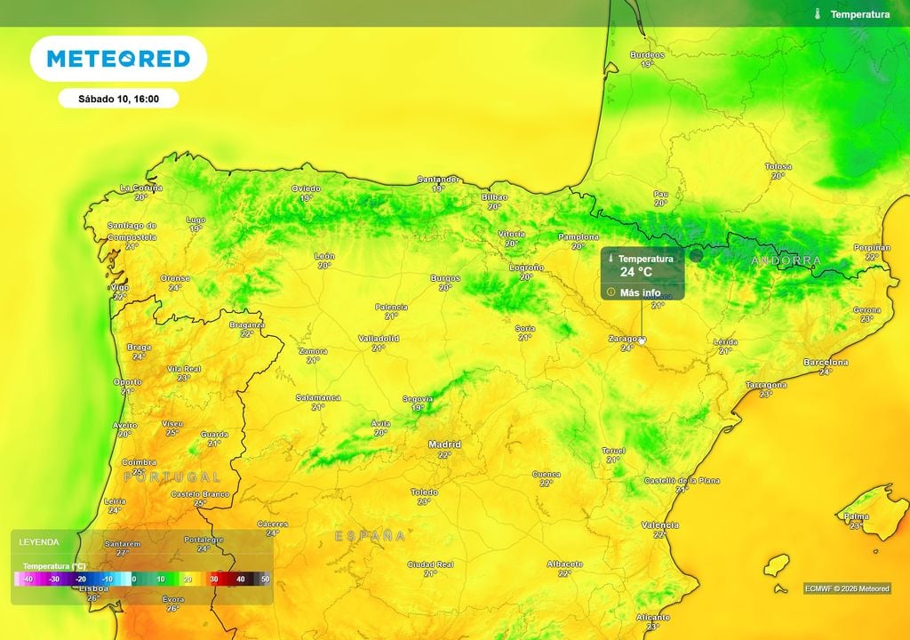 La subida dejará valores máximos de más de 20 ºC en puntos de norte peninsular.