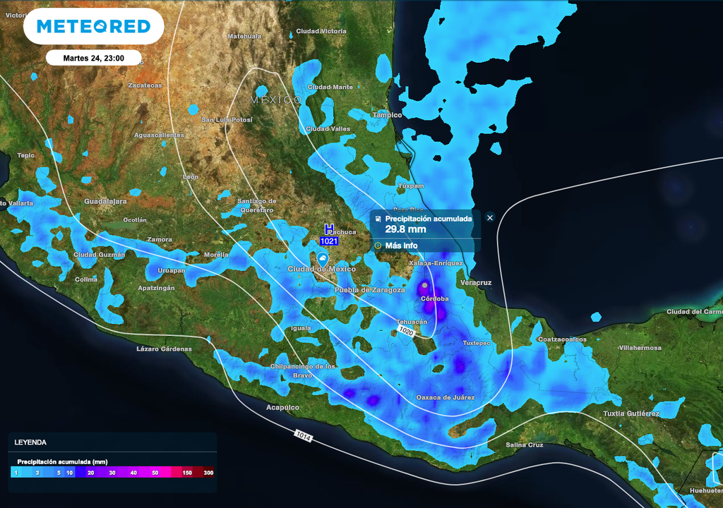 Los acumulados de lluvia serán más significativos para Puebla, Veracruz, Oaxaca y Guerrero.