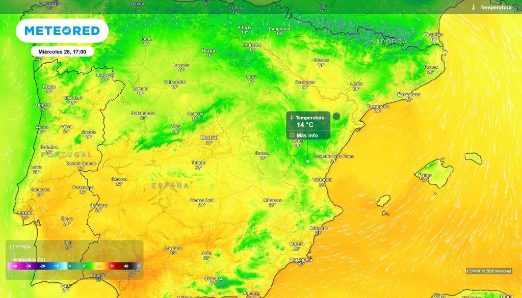 Las máximas experimentarán un descenso respecto a la jornada de hoy.