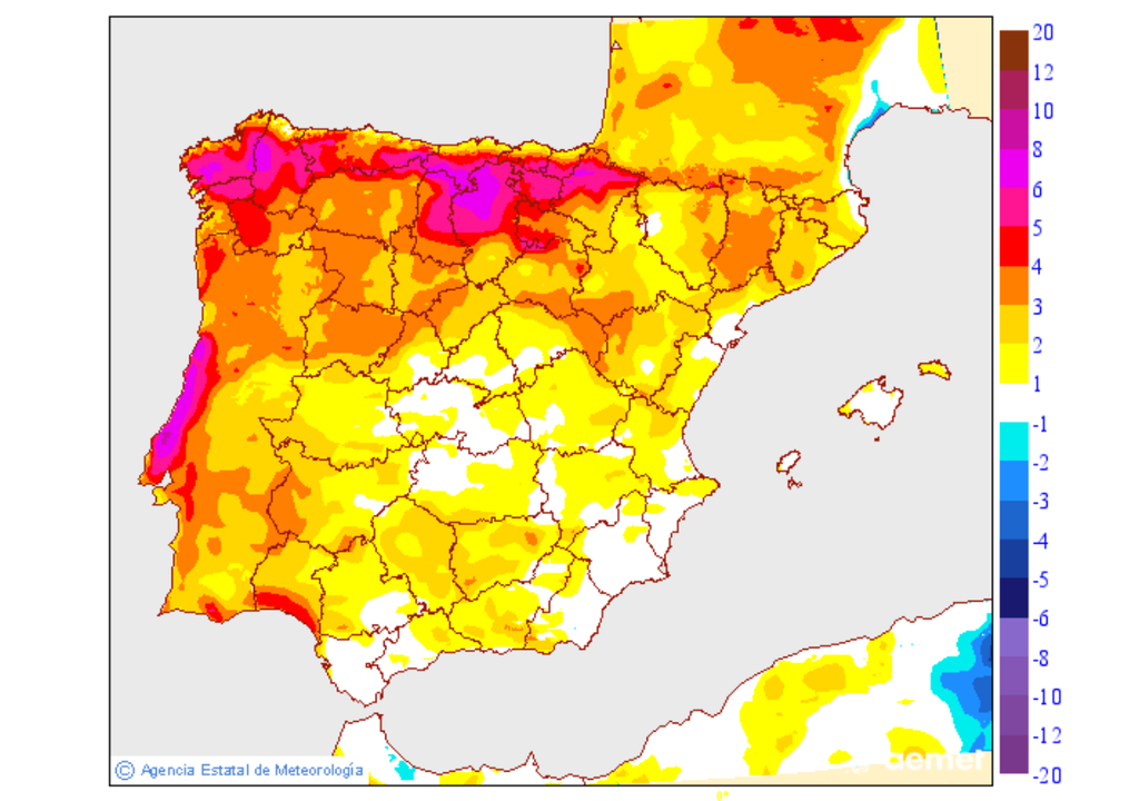 El ascenso más acusado será mañana sábado. Fuente: AEMET.