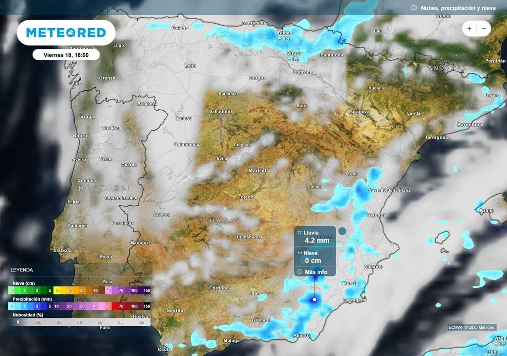 Las precipitaciones aún harán acto de presencia en puntos del sureste, Baleares y en el extremo norte.