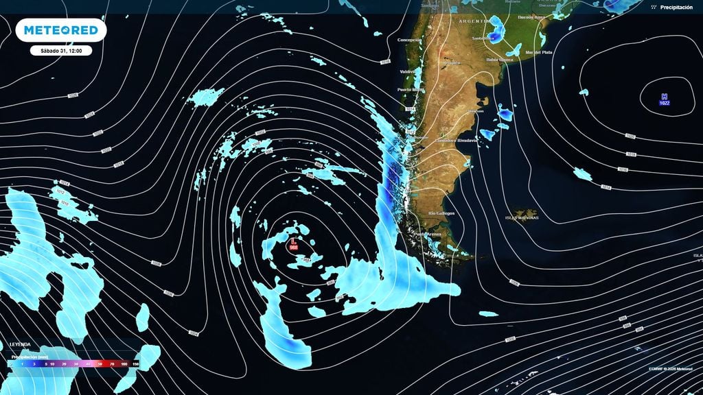 lluvias previstas Una gran baja presión y el aire frío desarrollarán una banda frontal fría que alcanzará la zona central el domingo 1 de noviembre.