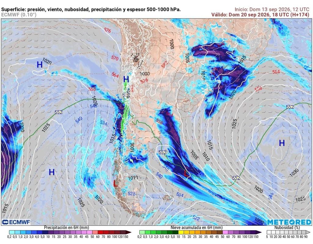 Horas antes del comienzo oficial de la primavera en Chile, el modelo europeo prevé precpitaciones en Santiago.