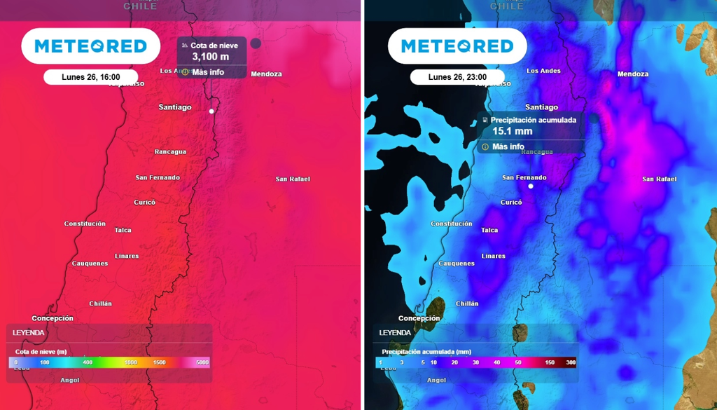 cota de nieve y precipitación acumulada Este lunes se esperan chubascos aislados y probables tormentas eléctricas: la isoterma cero irá en ascenso, sobre todo los siguientes días.