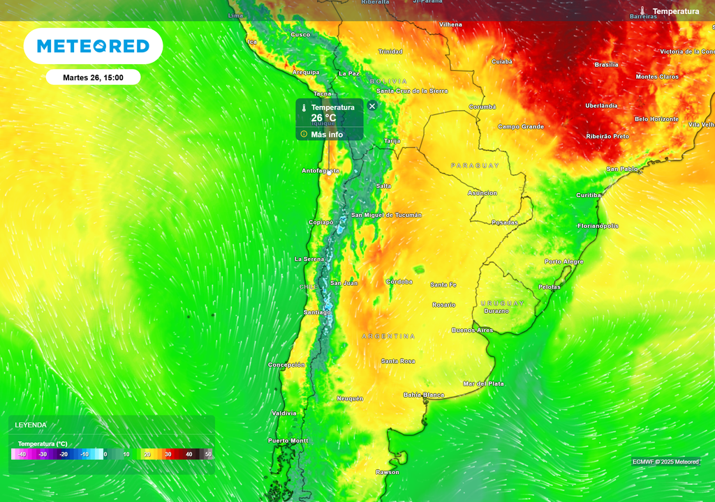 Entre lunes (25) y martes (26) se esperan máximas sobre los 25 °C en el tramo interior de la zona norte.