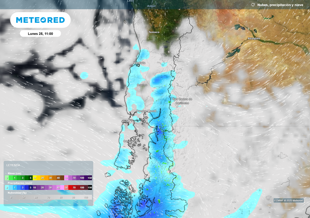 Se registrarán precipitaciones débiles en la zona sur este lunes 25 de agosto.