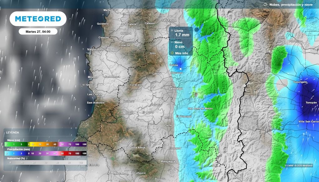 precipitaciones En la madrugada del martes podrían caer más chubascos, principalmente en precordillera.
