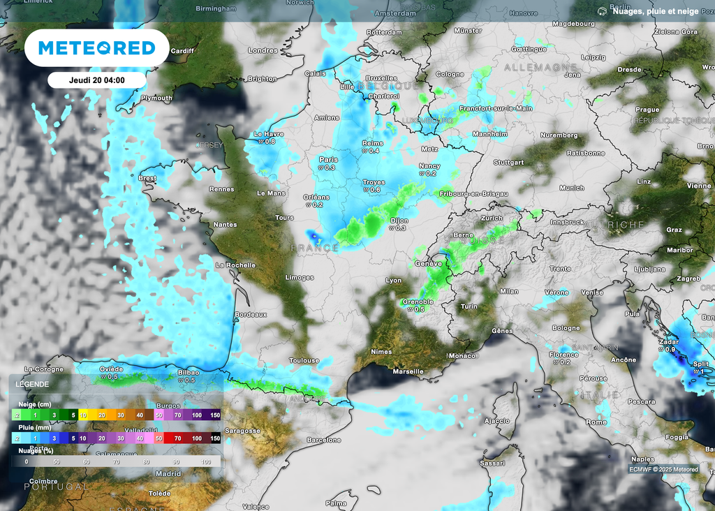 C'est entre mercredi et jeudi que des chutes de neige auront le plus de "chance" de s'observer à basse altitude (sans parler ici de tenue pour le moment).