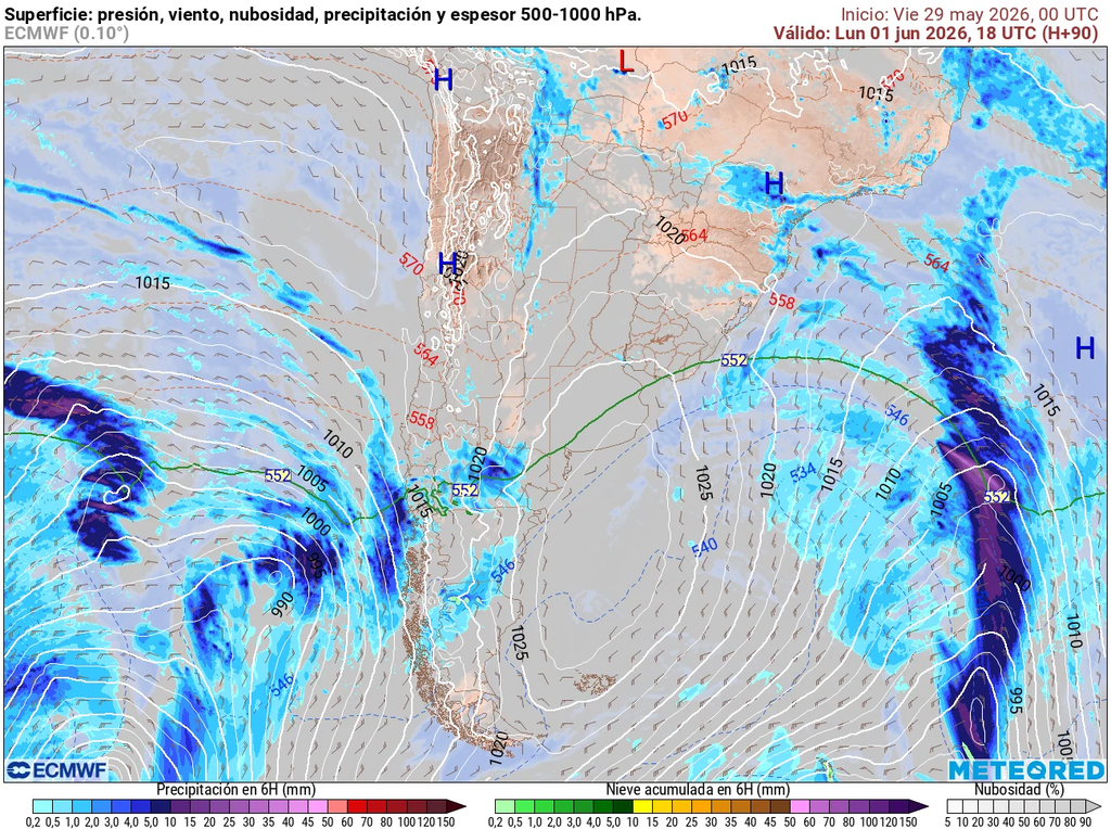 El sistema frontal que se aproxima a Chile, podría dejar precipitaciones débiles en el centro sur.