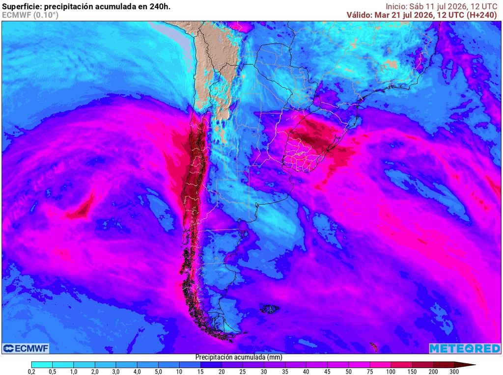 Precipitación acumulada hasta el martes 21. Algunos sectores incluso podrían superar los 150 mm acumulados.