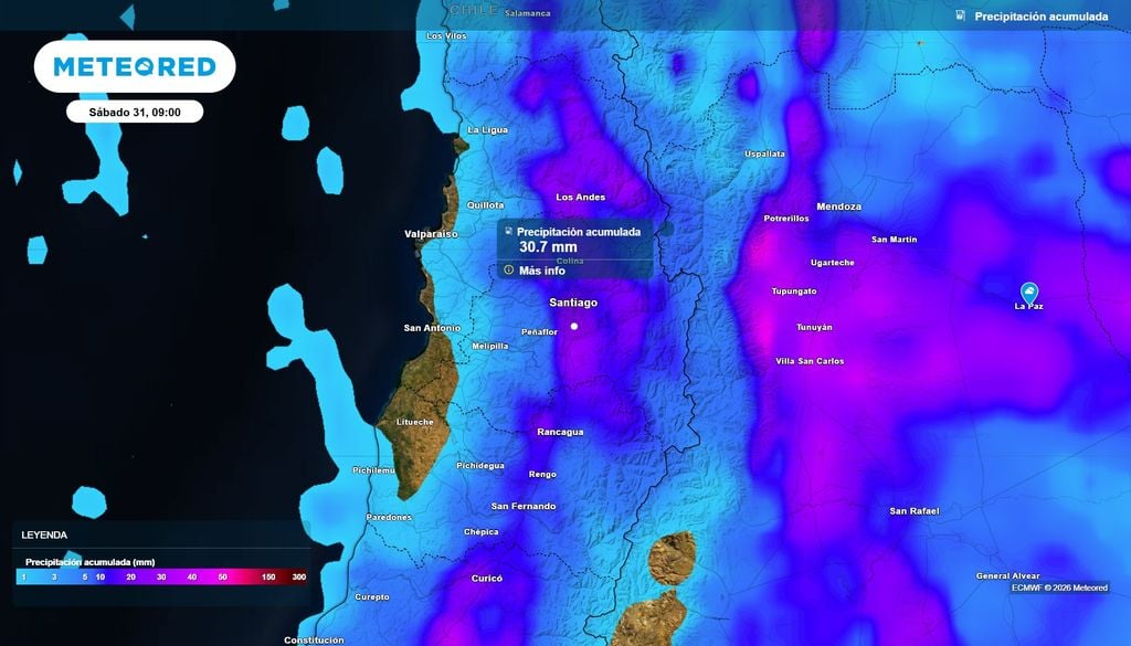 Acumulados Santiago seguirá acumulando lluvias en este octubre histórico: modelo ECMWF muestra más precipitaciones durante esta semana.