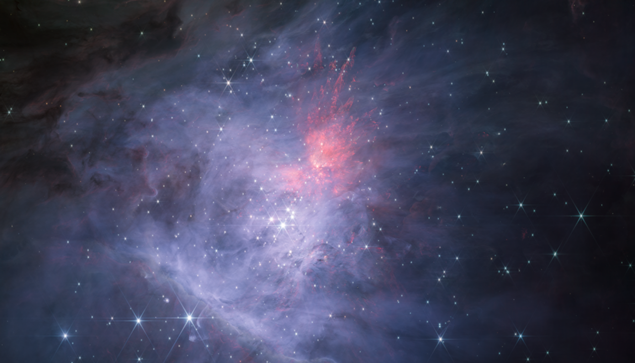 El Webb capta la nebulosa de Orión y el cúmulo del Trapecio, abarcando cuatro años luz. Crédito: NASA, ESA, CSA; M. McCaughrean, S. Pearson.