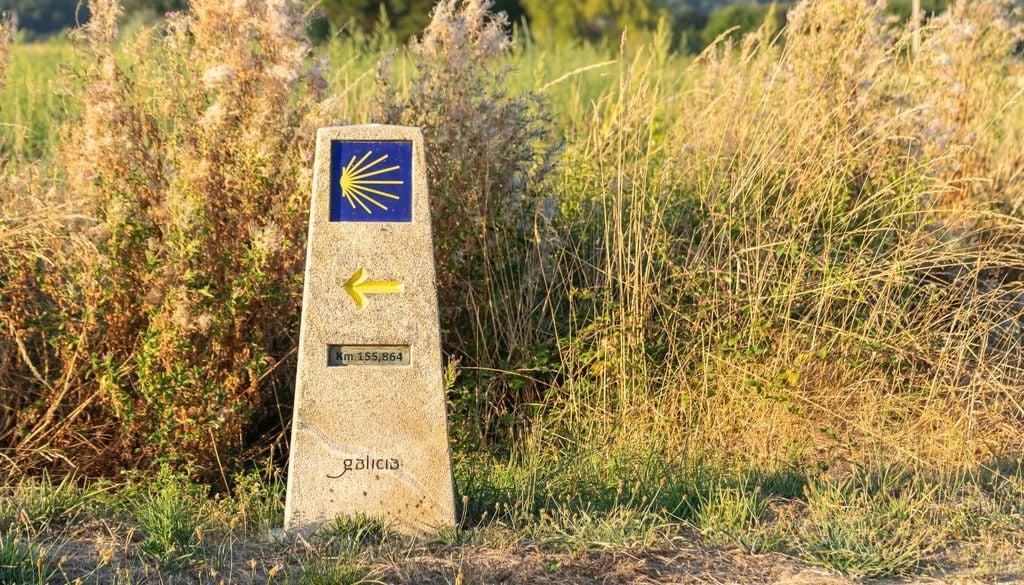 Camino de Santiago Mojones y conchas de Vieira: símbolos asociados históricamente con el Camino de Santiago que indican la orientación a seguir.