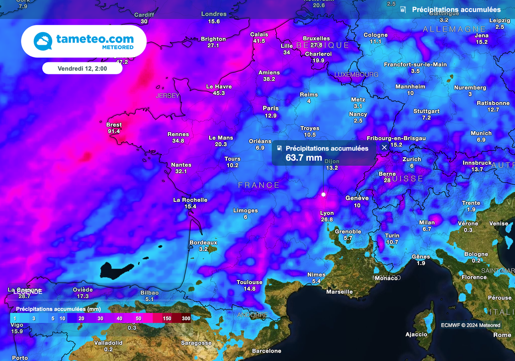 De fortes pluies sont attendues sous les orages. Voici la carte des cumuls de précipitations prévus d'ici jeudi matin. De fortes pluies sont attendues sous les orages. Voici la carte des cumuls de précipitations prévus d'ici jeudi matin.