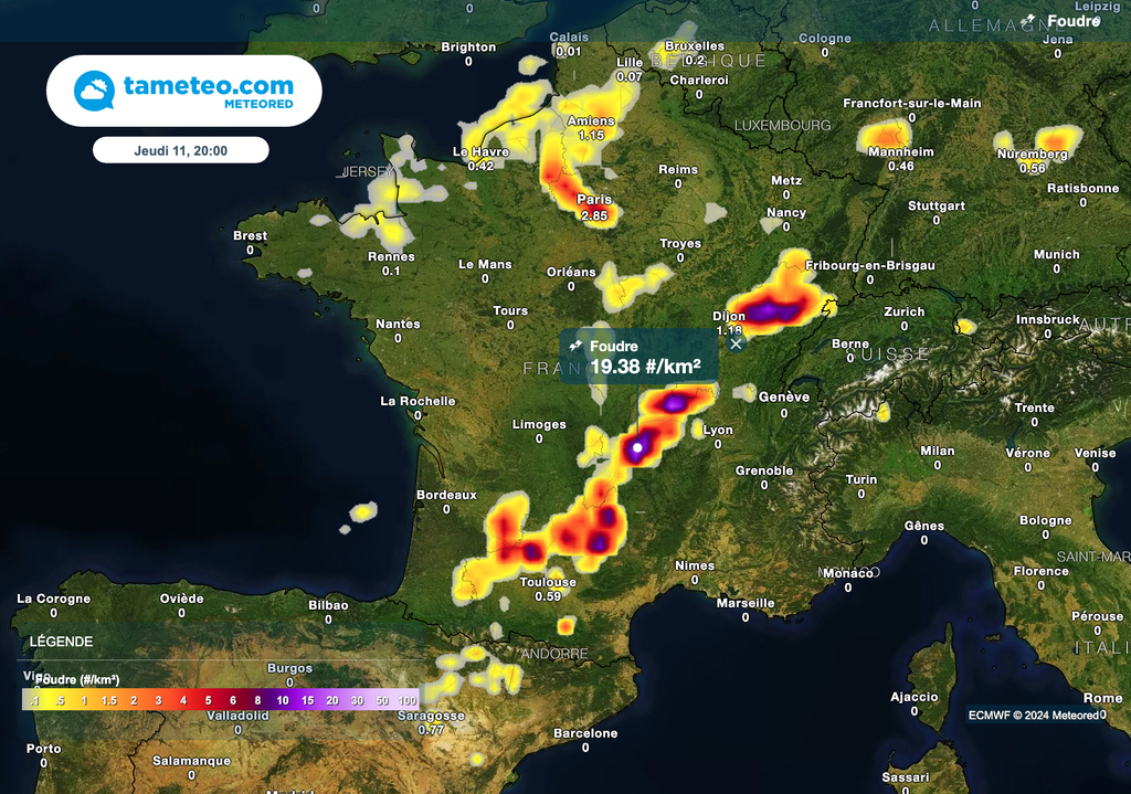 Des orages, à nouveau localement violents, sont attendus entre jeudi et vendredi. Des orages, à nouveau localement violents, sont attendus entre jeudi et vendredi.