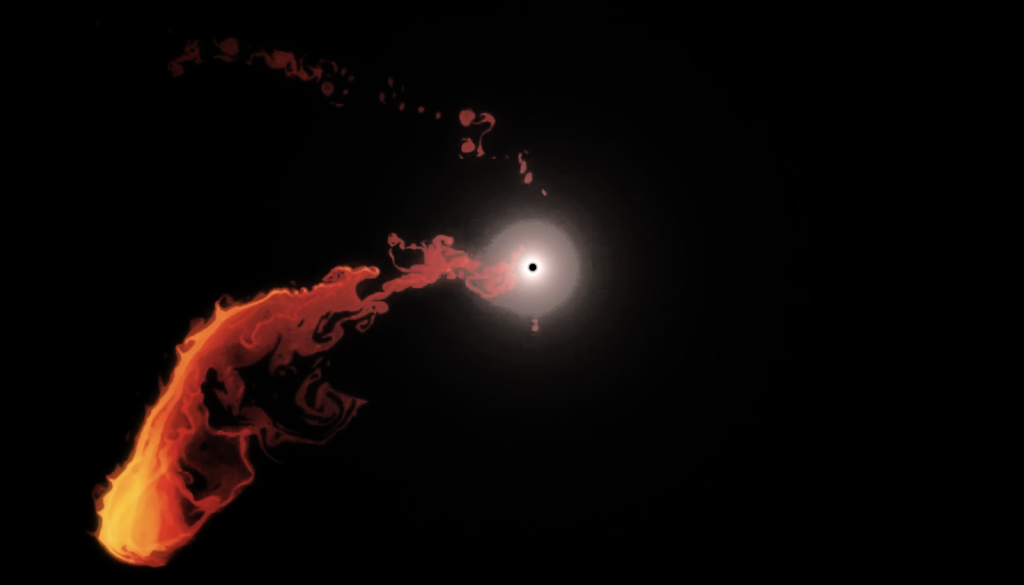 Nuvens de gás ao redor do Sagittarius A* podem compartilhar uma origem comum, possivelmente geradas por interações em um sistema de estrela binária no centro galáctico. Crédito: ESA/NASA