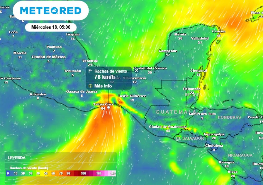 Rachas de viento cercanas a 80 km/h se pueden presentar costa afuera entre Chiapas y Oaxaca.