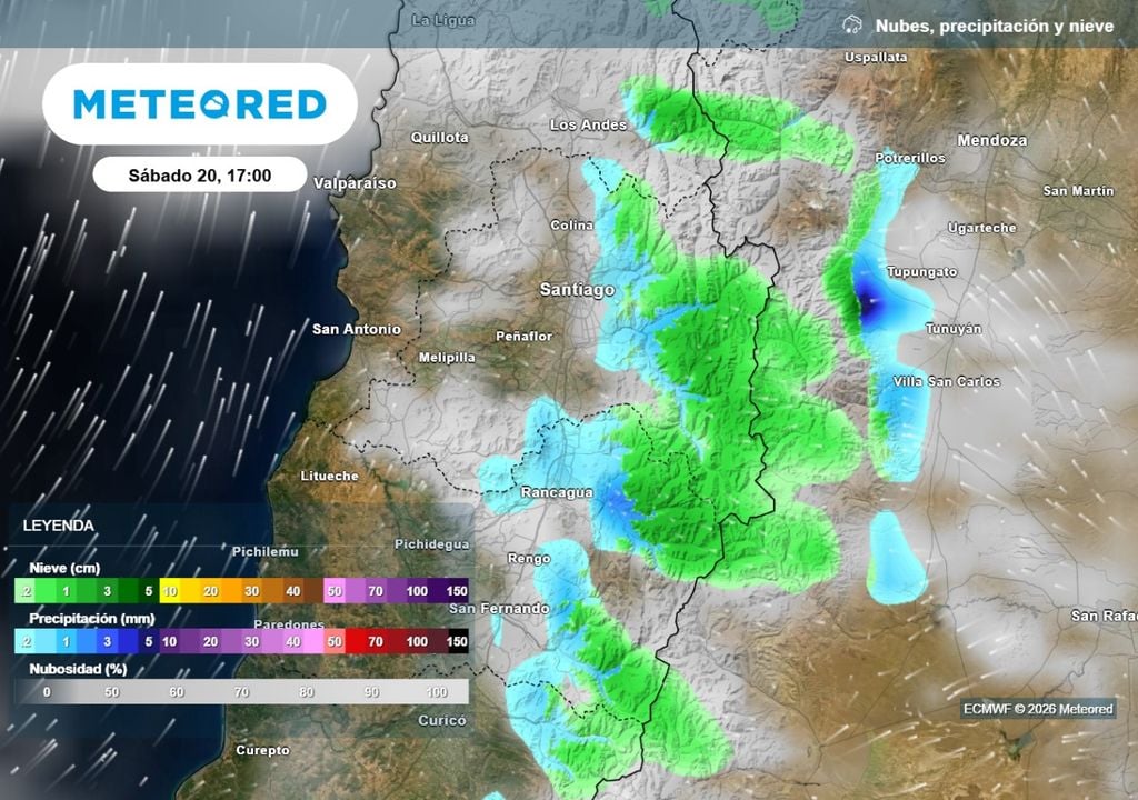Precipitaciones en la RM Otro evento de precipitaciones llegaría a la RM el próximo sábado: por el momento se muestra débil.
