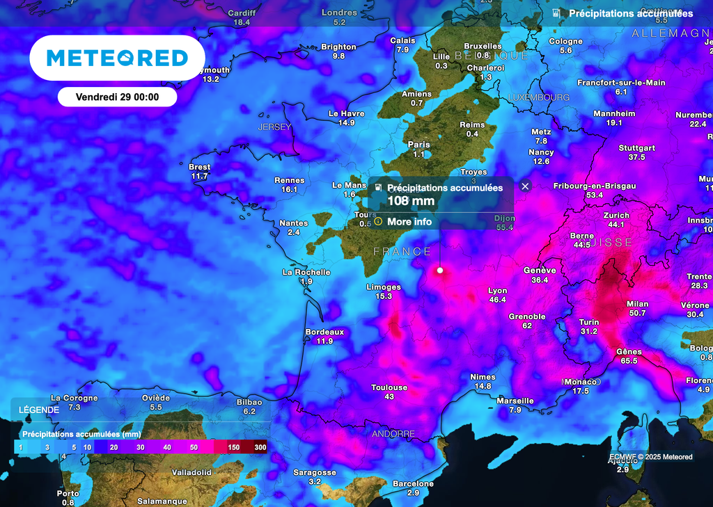 Des cumuls de pluie parfois importants attendus sous les orages.