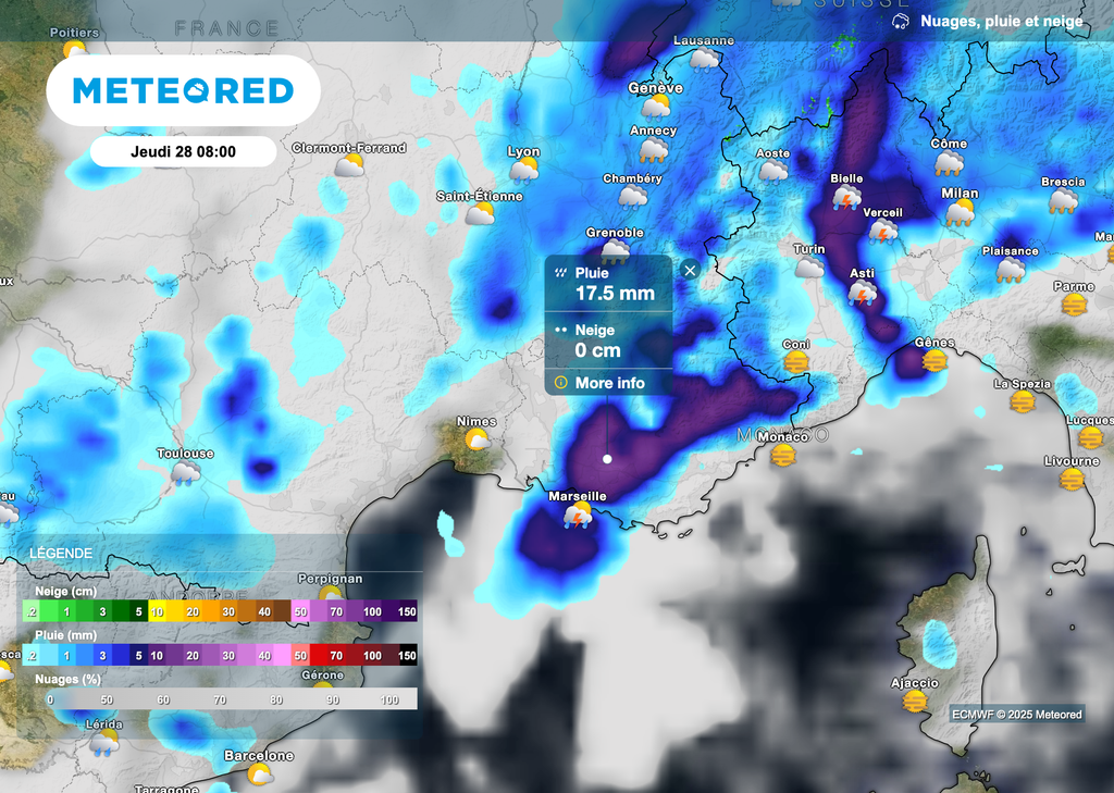 Des orages parfois très pluvieux attendus dans le sud-est de la France jeudi matin.