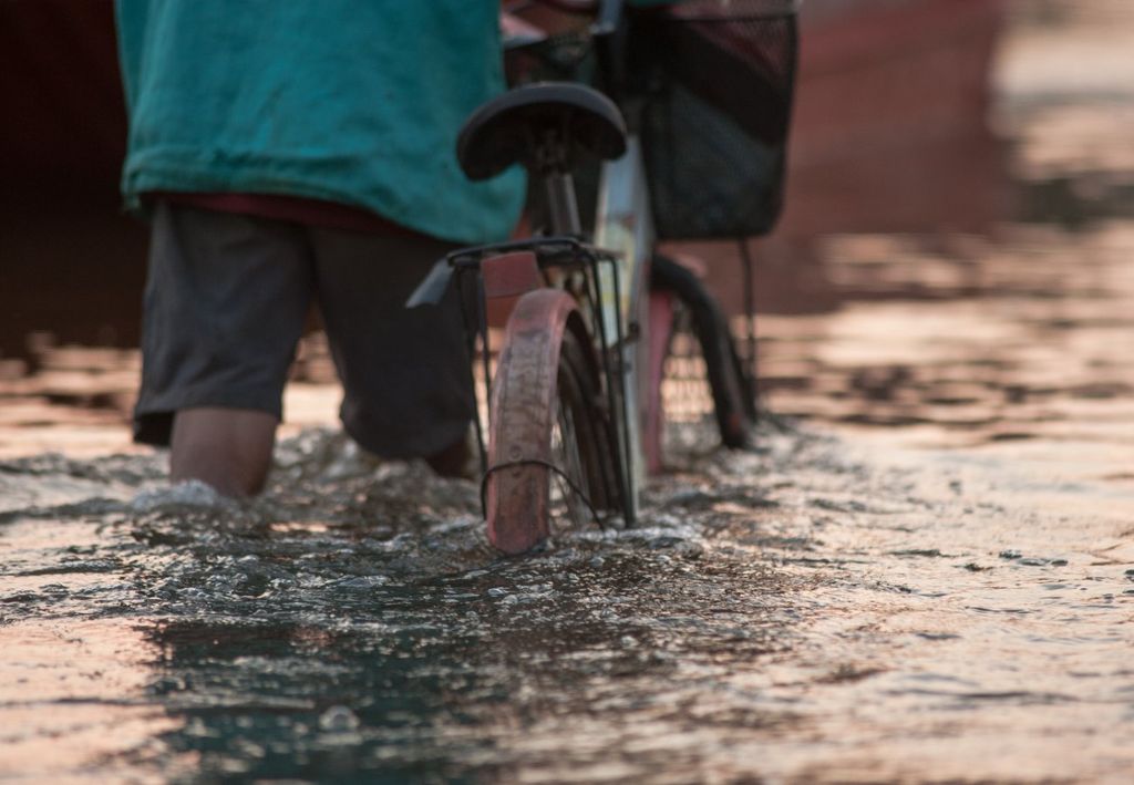 Biker in flood