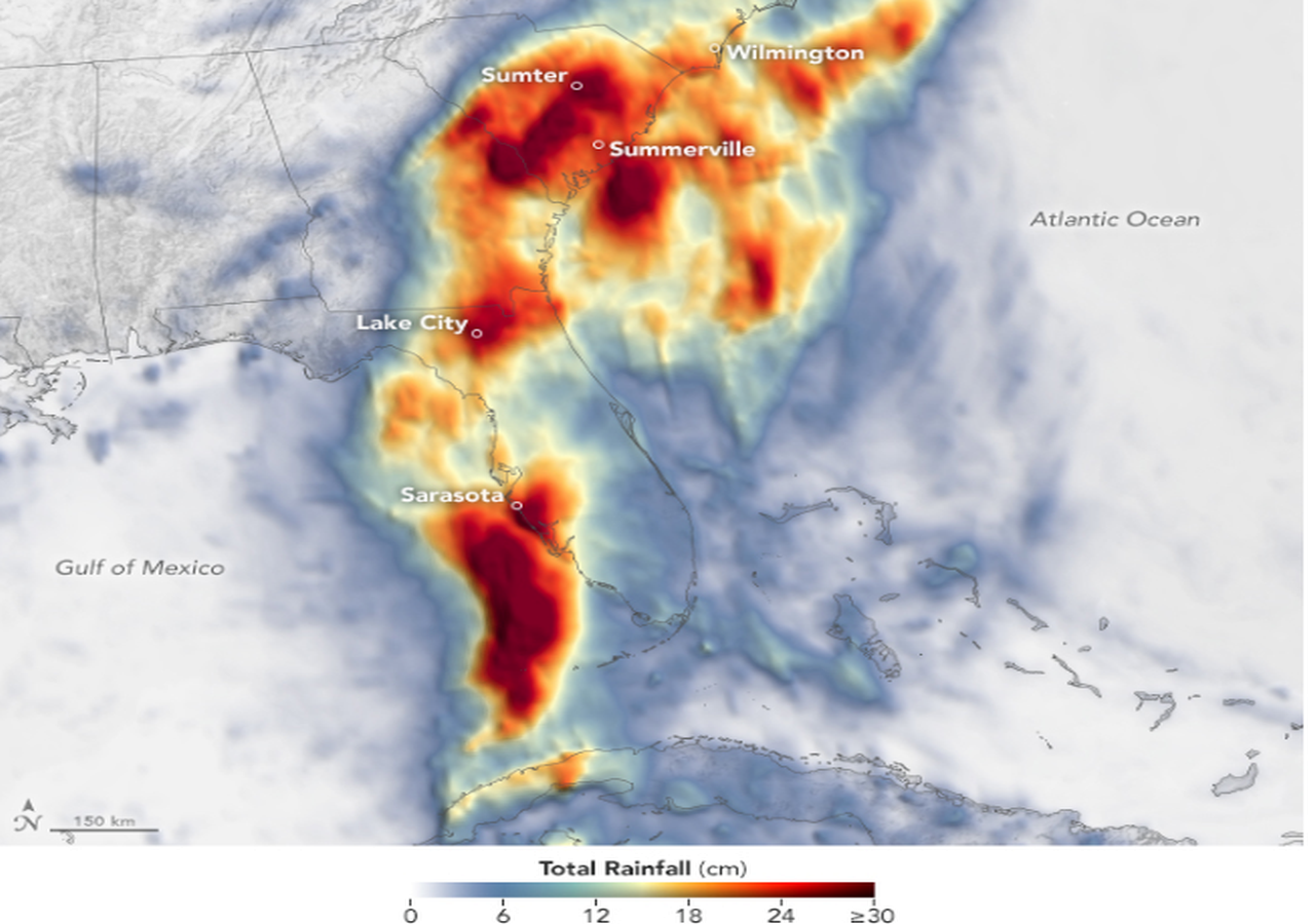 Acumulación estimada de precipitación durante el período de cinco días que finalizó el 7 de agosto de 2024. NASA