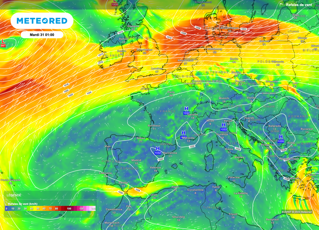 Les rafales de vent se lèveront très progressivement sur la France d'ici le début d'année prochaine.