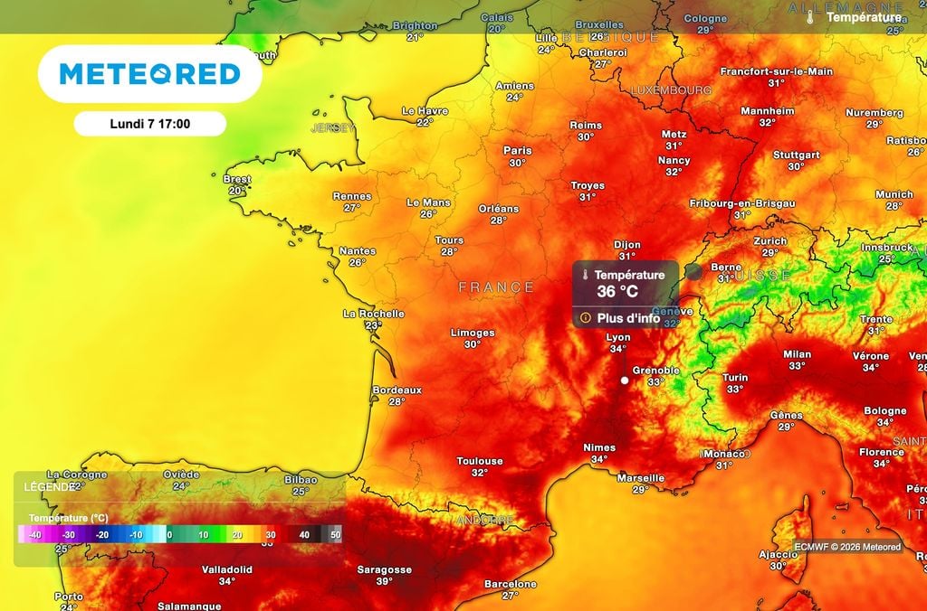 Températures attendues cet après-midi en France.