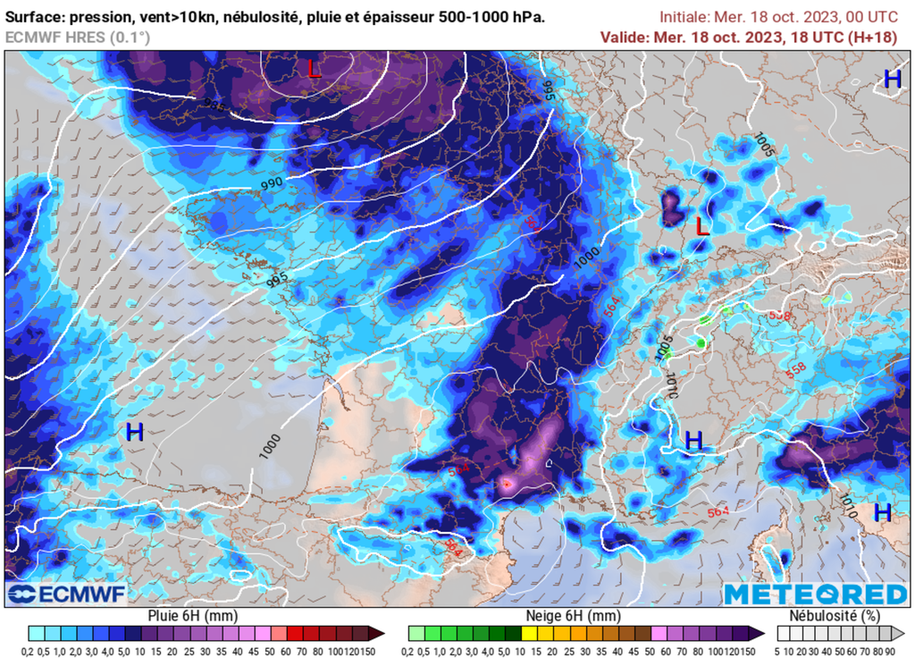 La perturbation gagne les régions de l'Est en seconde partie de journée de ce mercredi. Fortes pluies sur les Cévennes.